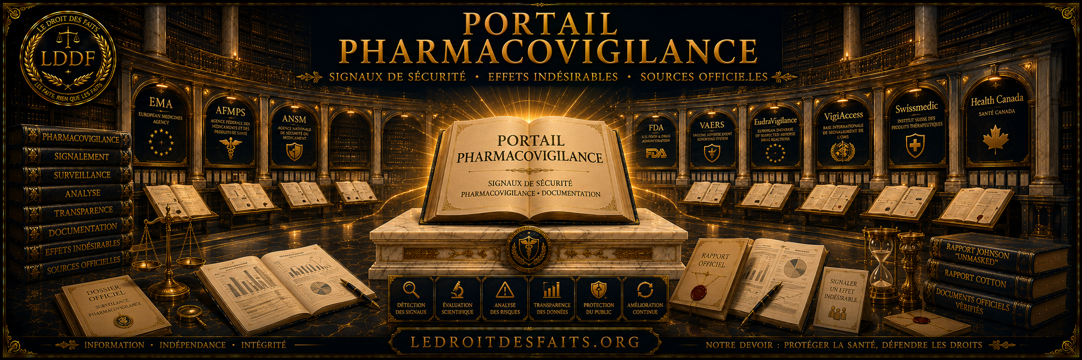 Portail Pharmacovigilance LDDF — EMA, AFMPS, ANSM, FDA, VAERS, EudraVigilance, Swissmedic, Health Canada