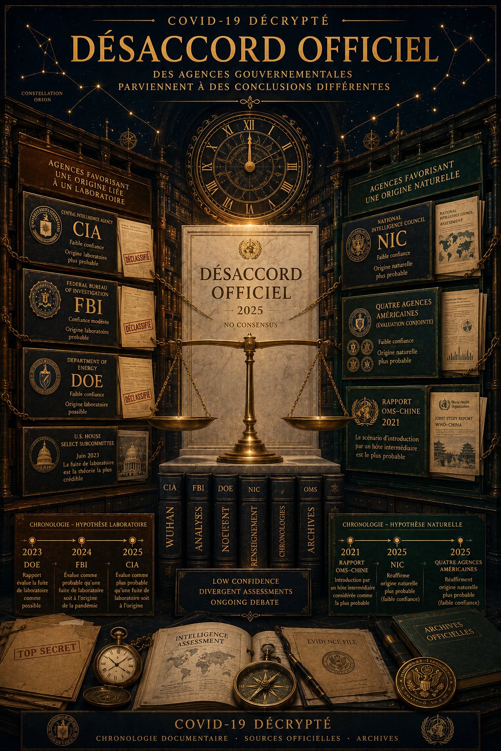 Désaccord officiel sur l'origine du COVID-19 CIA FBI DOE NIC OMS