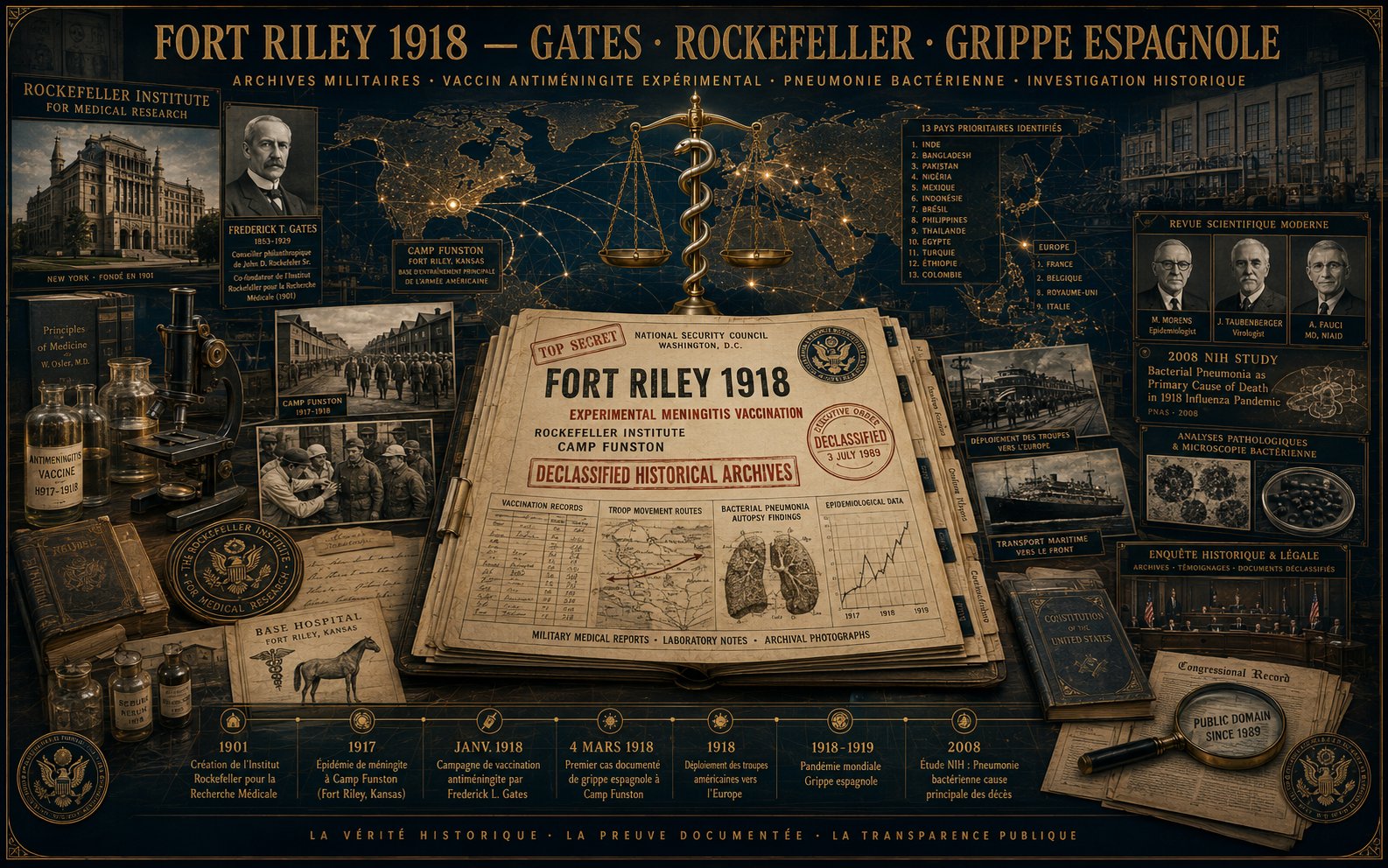 Fort Riley 1918 — Gates · Rockefeller · Grippe Espagnole