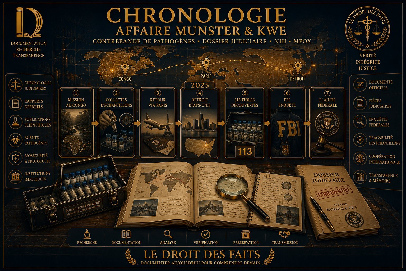 Chronologie de l'affaire Munster & Kwe — Congo · Paris · Detroit