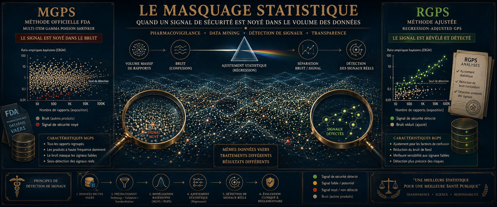 Le masquage statistique — Signal noyé vs Signal détecté par RGPS